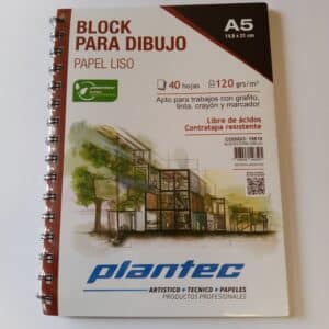 Block papel blanco liso de 120 gr cuaderno anillado lateral A5 x 40 hojas