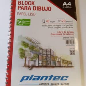 Block papel blanco liso de 120 gr cuaderno anillado lateral A4 x 40 hojas
