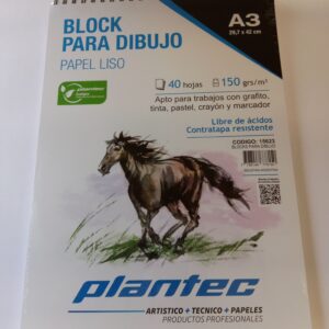 Block papel blanco liso de 150 gr anillado superior A3 x 40 hojas