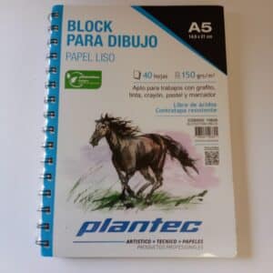 Block papel blanco liso de 150 gr / cuaderno anillado lateral A5 x 40 hojas