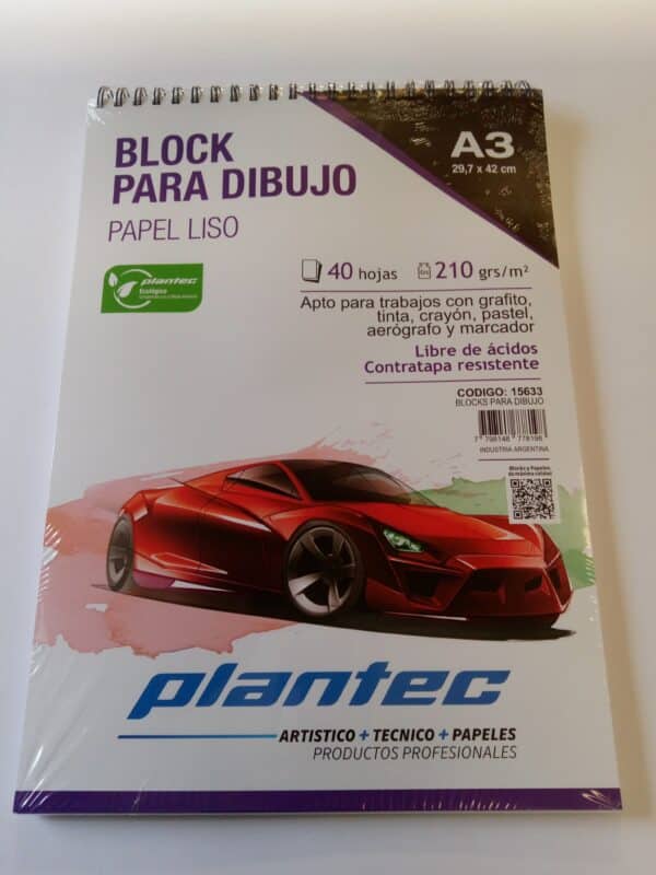 Block papel blanco liso de 210 gr anillado superior A3 x 40 hojas