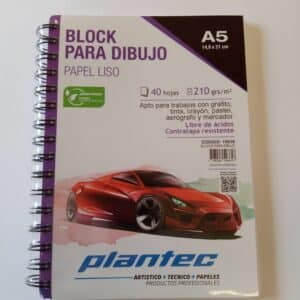 Block papel blanco liso de 210 gr / cuaderno anillado lateral A5 x 40 hojas