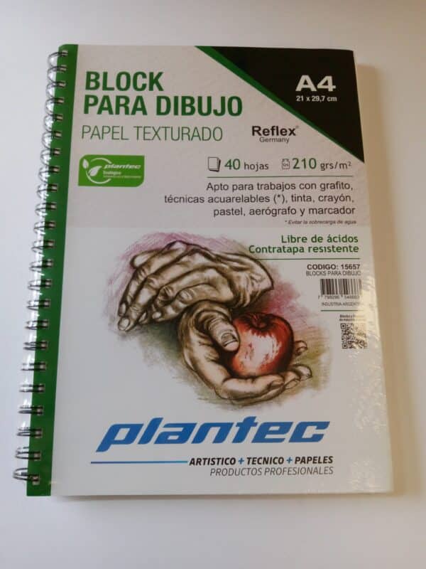 Block papel blanco texturado de 210 gr / cuaderno anillado lateral A4 x 40 hojas