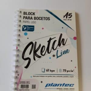 Cuaderno Sketch papel blanco liso 75 gr anillado A5 tapa blanca x 60 hojas