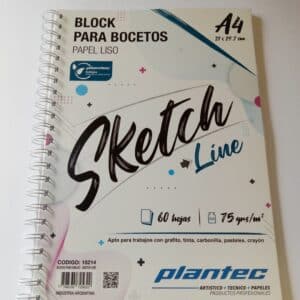 Cuaderno Sketch papel blanco liso 75 gr anillado A4 tapa blanca x 60 hojas