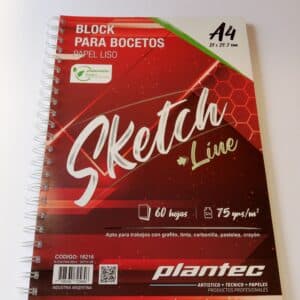 Cuaderno Sketch papel blanco liso 75 gr anillado A4 tapa bordo x 60 hojas